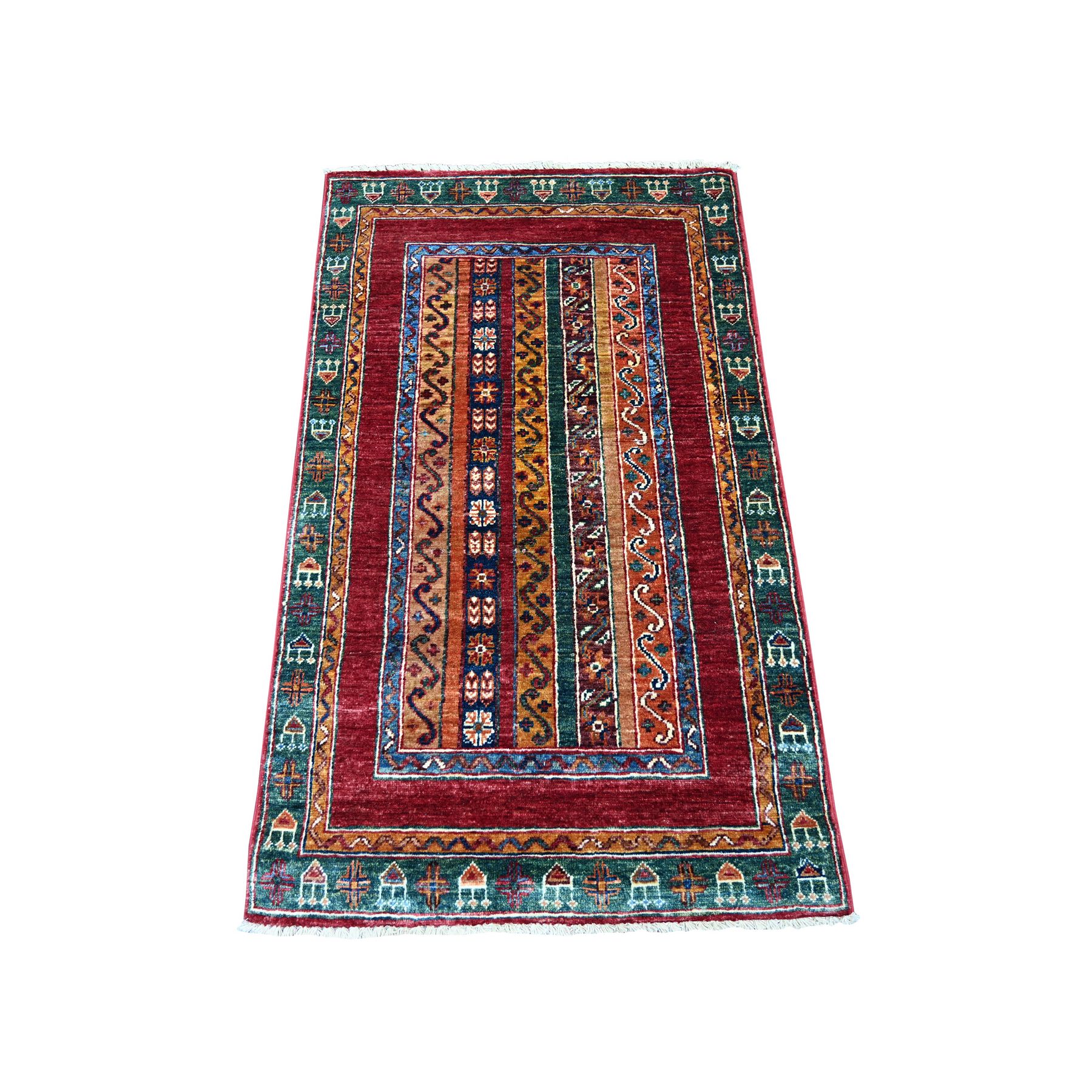 Jam Red, Afghan Super Kazak with Shawl Design, Pure Wool, Vegetable Dyes, Hand Knotted, Oriental Rug